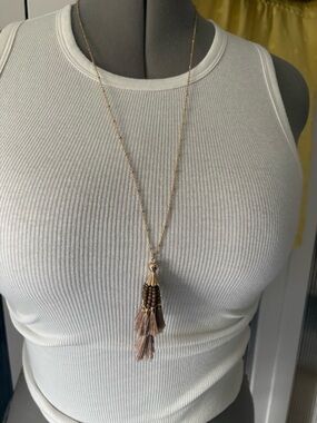 Anthropologie Rose Gold Chain Necklace with Mauve Tassel